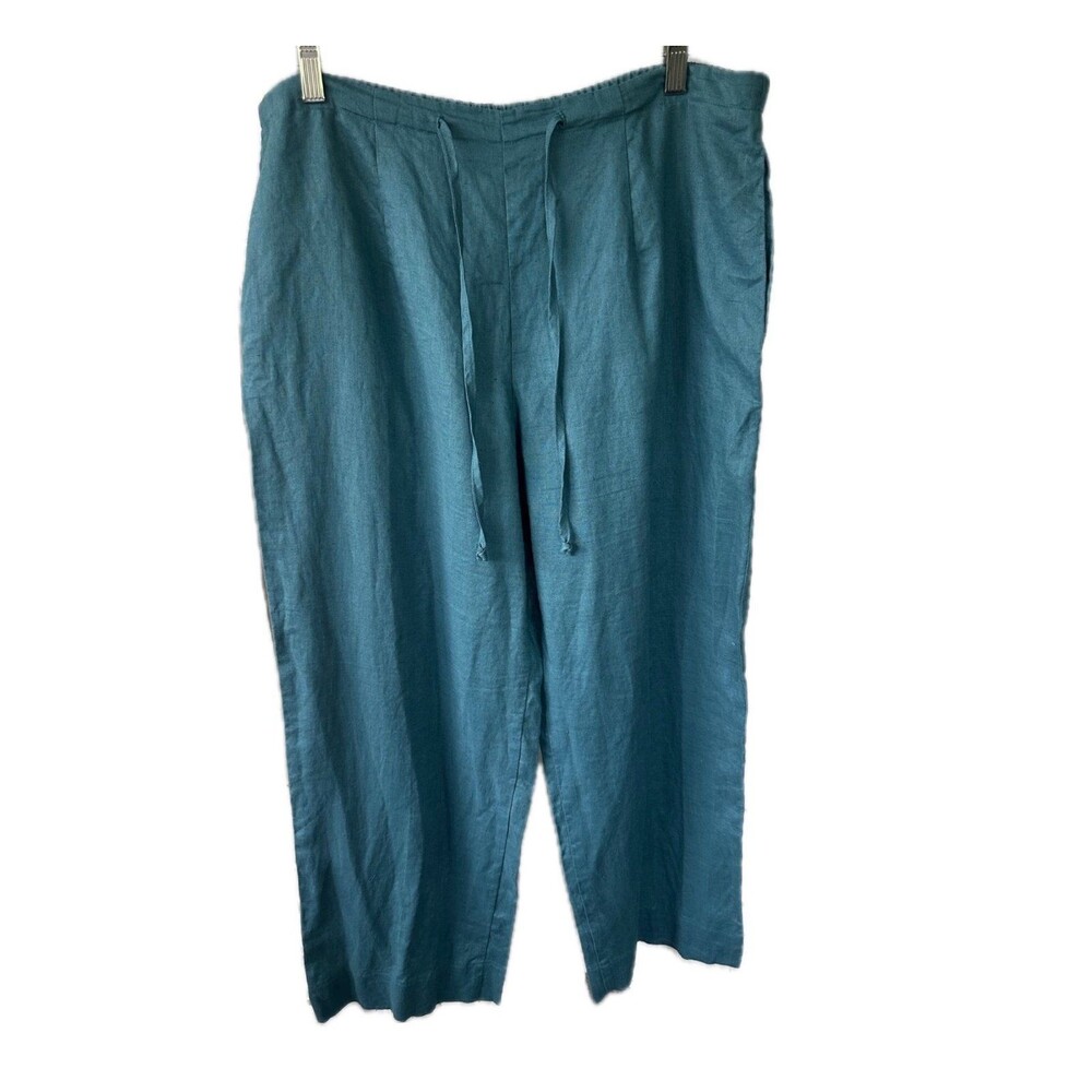 Mango Tango Women's 100% Linen Wide Leg Pull On Drawstring Trouser Pants L